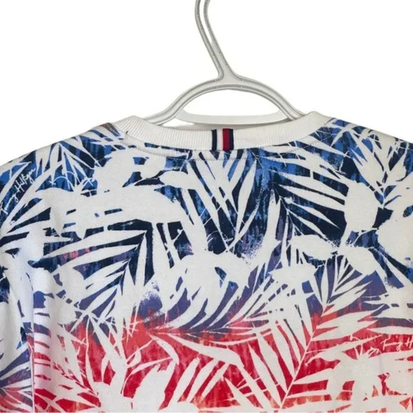 Tommy Hilfiger Red White Blue Palms Long Sleeved Pullover Sweatshirt - Picture 5 of 10